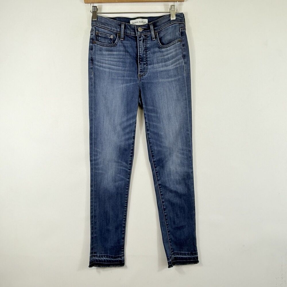 Denim Forum Nico Jeans Womens 27 Mid Rise Skinny Crop Casual Chic Raw Hem